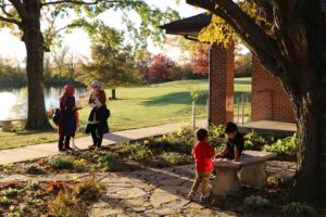 Greenspaces include gardens, resting areas and walking paths.