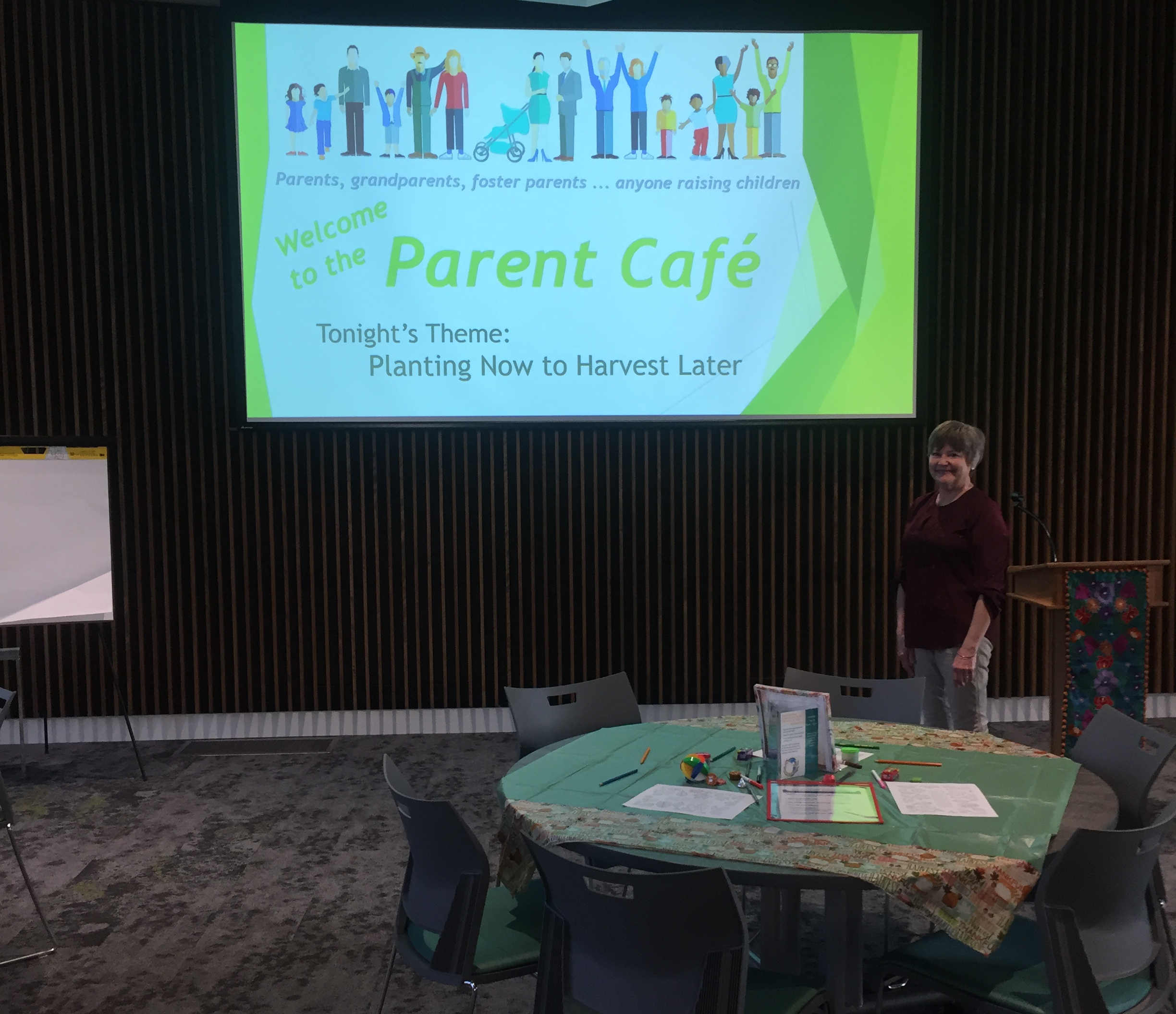 Mary George ready to open the Parent Cafe.