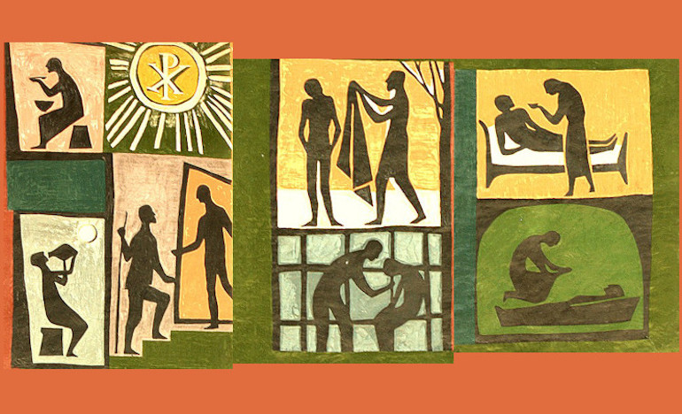 Details of mural “Seven Works of Mercy” found in the Dialoghotel Neuendettelsau. Germany, from Art in the Christian Tradition, a project of the Vanderbilt Divinity Library, Nashville, TN.