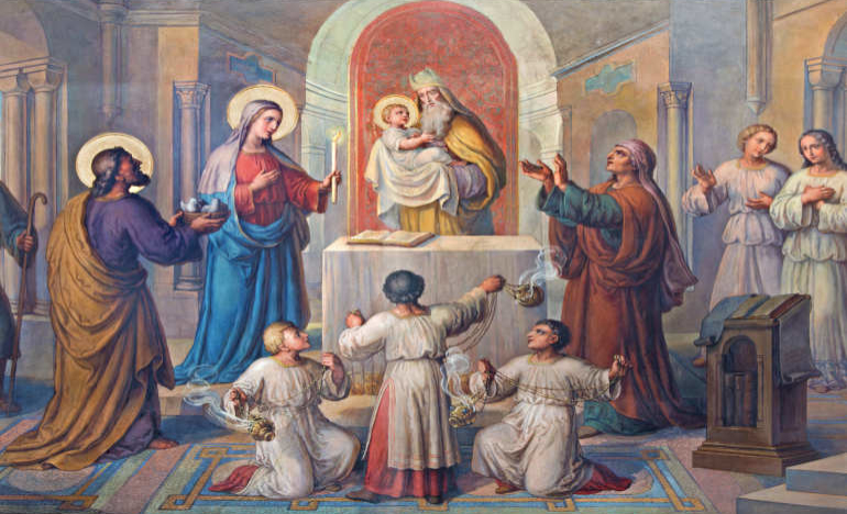 The Presentation of Baby Jesus in the Temple, a fresco by Josef Kastner in the Carmelites church in Dobling, Vienna, Austria . Photo 38542995 / Presentation © Jozef Sedmak | Dreamstime.com