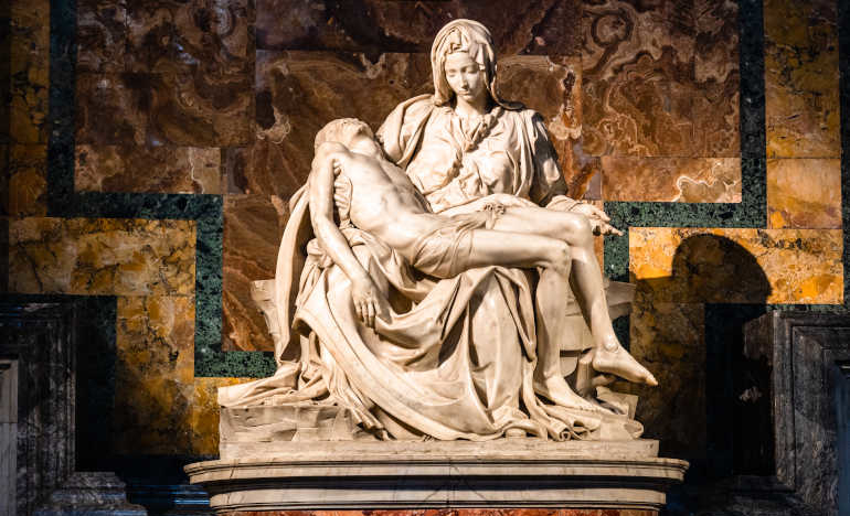 Photo 145906657. La Pieta “The Pity” 1499 Renaissance sculpture by Michelangelo Buonarroti, inside St. Peter’s Basilica © Photofires | Dreamstime.com